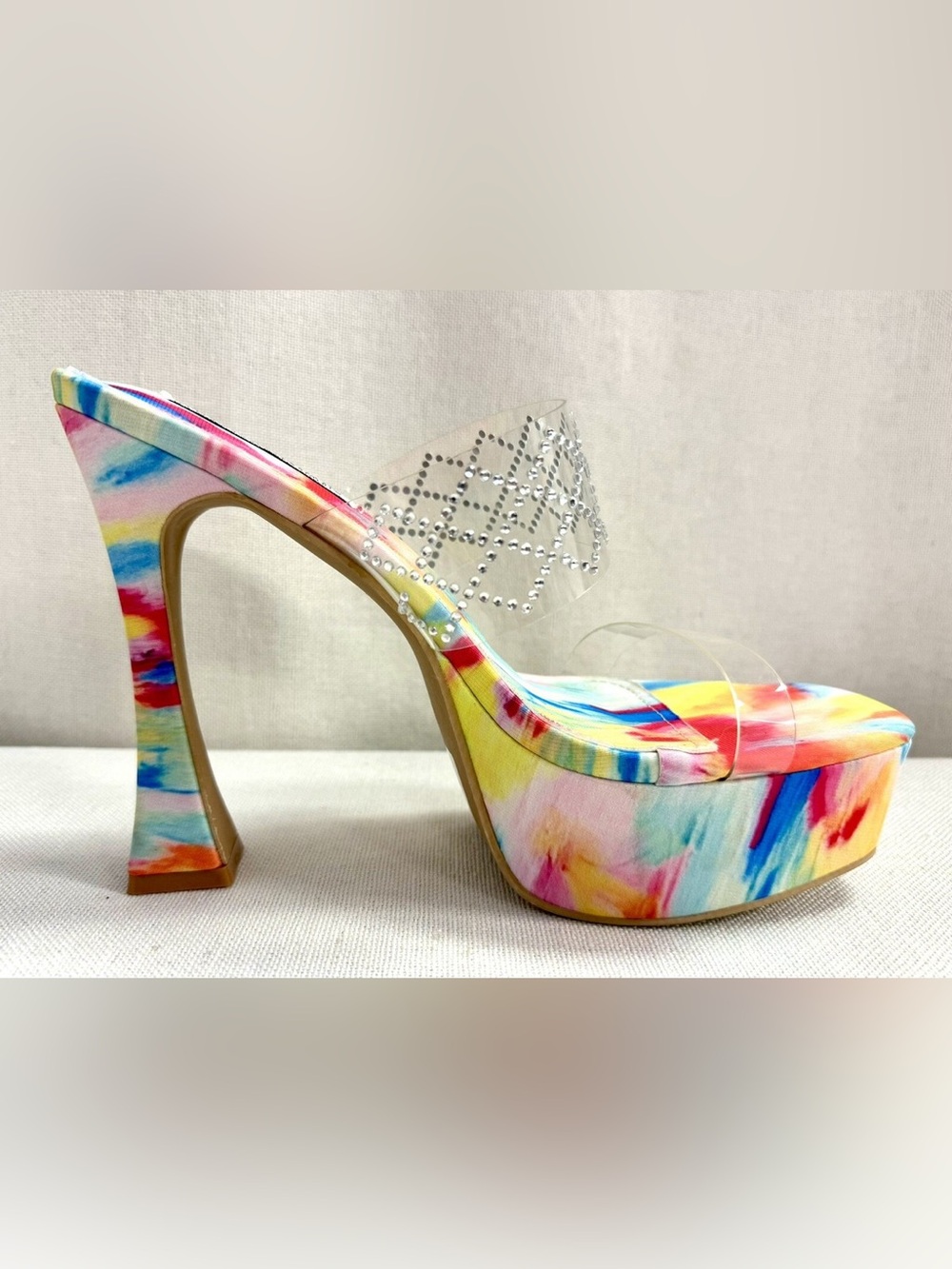Cape Robbin Rika Platform Heel Sandal with Clear Rhinestone Strap 10